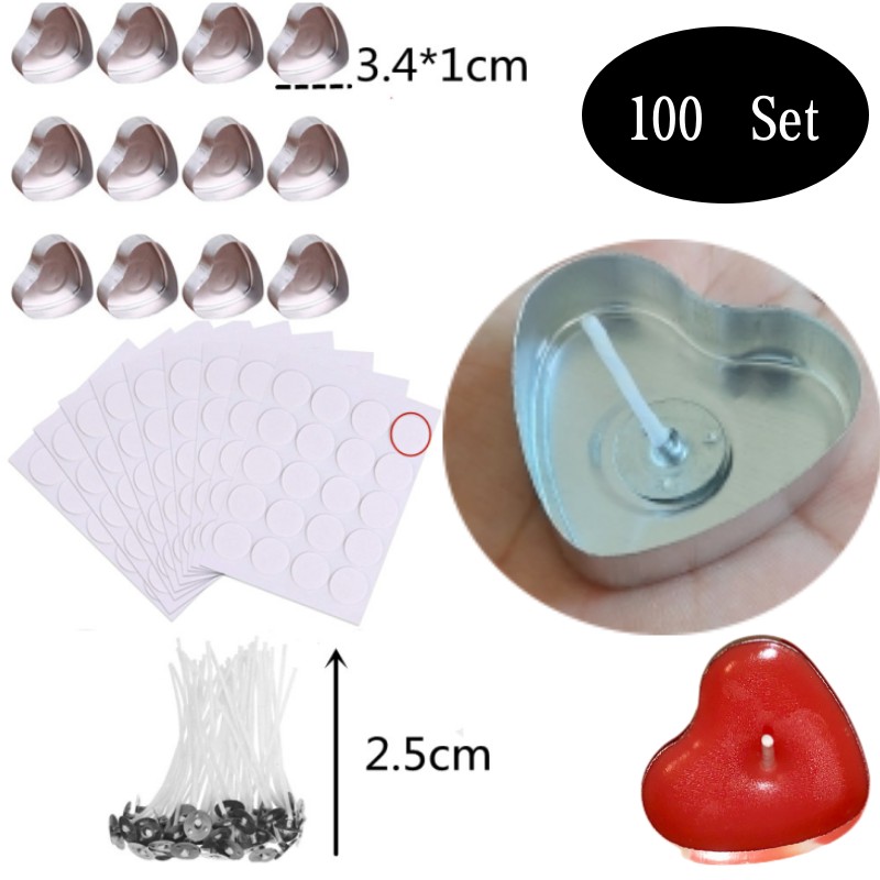 Candle Making Reno - 100 ชุดรูปหัวใจอลูมิเนียมที่ว่างเปล่า Tealight เทียนขี้ผึ้งกระป๋อง Jars กรณีคอนเทนเนอร์แม่พิมพ์สําหรับ