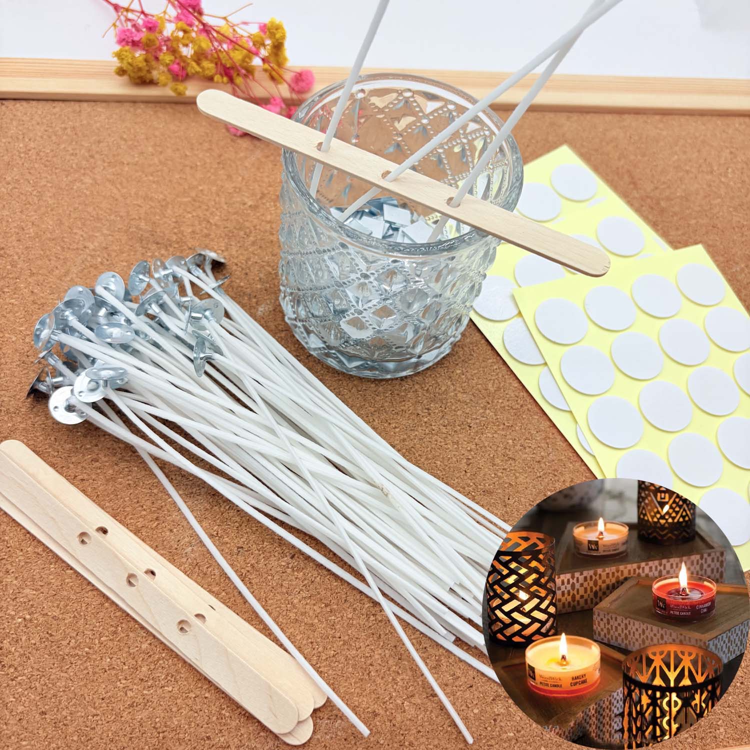 Candle Making Reno - ชุดทำเทียน DIY 1 ชุด พร้อมไส้เทียนฝ้ายไร้ควัน พร้อมแผ่นโลหะรองรับไส้เทียน