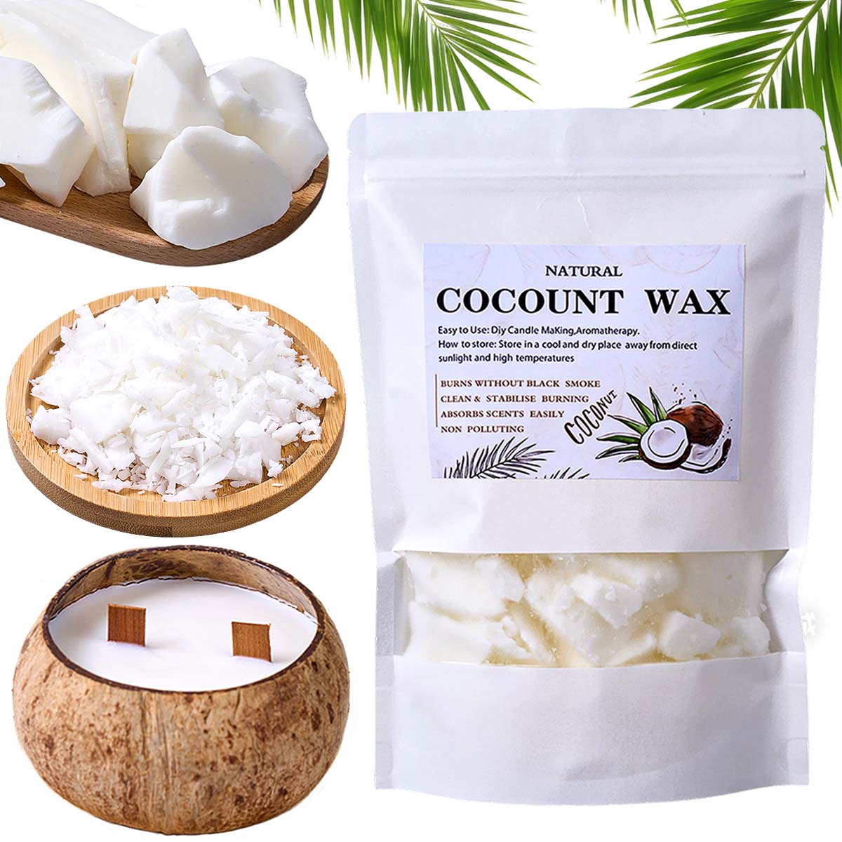Candle Making Material Wholesale - เทียนหอมทำมือจากขี้ผึ้งมะพร้าวขาวธรรมชาติ 1 ปอนด์ วัตถุดิบสำหรับทำเทียน DIY ไร้ควัน