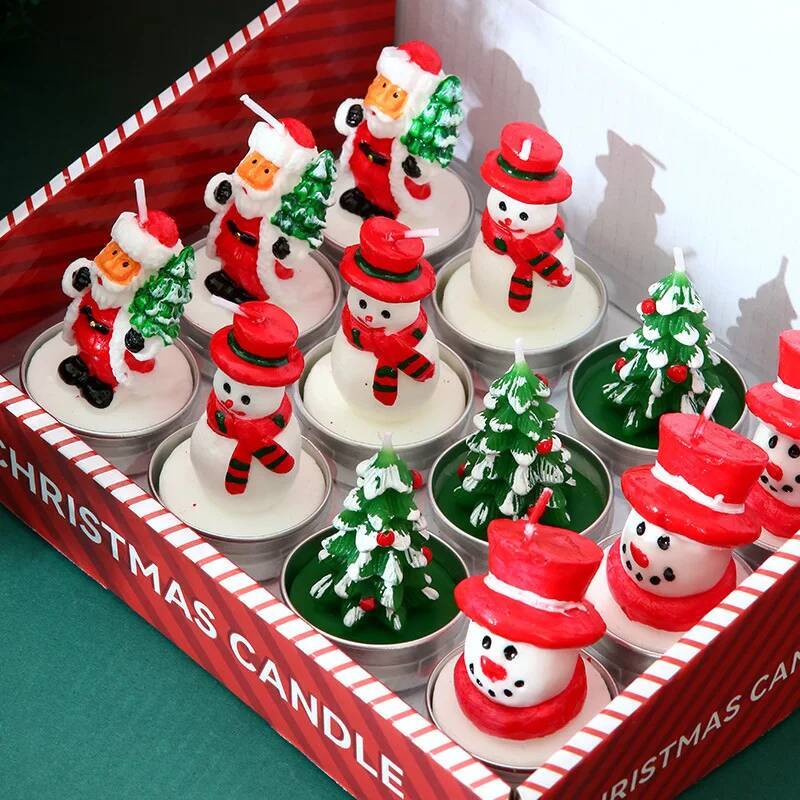 Candle Making Oil Scents - เทียน 12 ชิ้น อุปกรณ์ตกแต่งคริสต์มาส เทียนวันเกิดไร้ควัน สร้างบรรยากาศเทียนคริสต์มาส