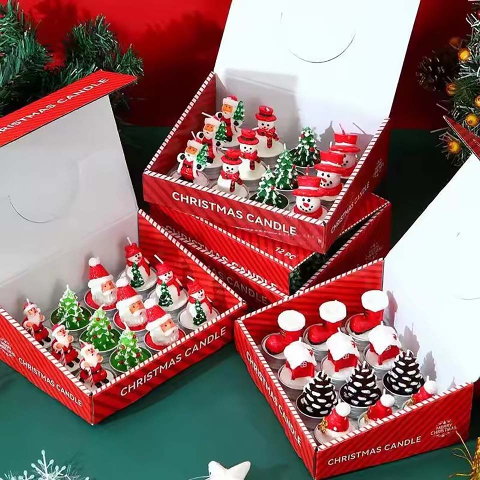 Candle Making Oil Scents - เทียน 12 ชิ้น อุปกรณ์ตกแต่งคริสต์มาส เทียนวันเกิดไร้ควัน สร้างบรรยากาศเทียนคริสต์มาส