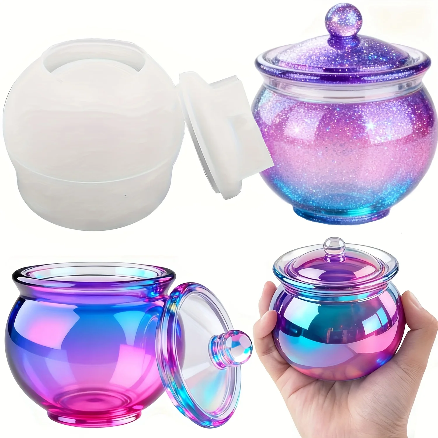 Candle Making Jug - แม่พิมพ์เรซิ่นทรงกลม 1 ชุด พร้อมฝาปิด กล่องเก็บเครื่องประดับ DIY
